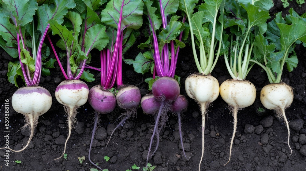 purple beets and white turnips on top of dark soil generative ai purple beets and white turnips on top of dark soil generative ai