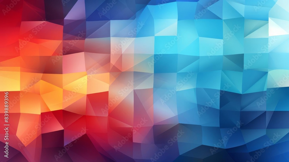 Fototapeta premium Abstract polygonal geometric background with vibrant blue, red, and orange hues. Perfect for design, tech, and creative projects.