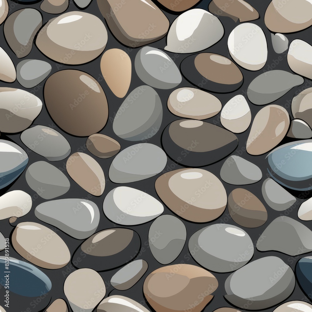 Seamless pattern of pebbles and river rocks in shades of grey and brown, Generative AI Seamless pattern of pebbles and river rocks in shades of grey and brown, Generative AI