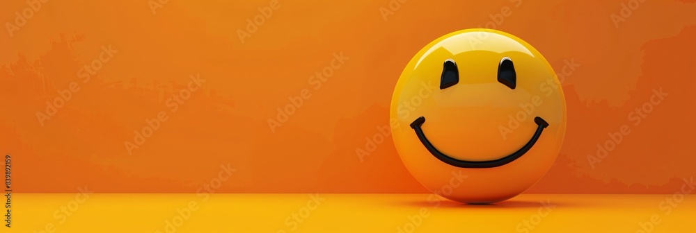 Fototapeta premium Yellow smiley face on orange background with copy space