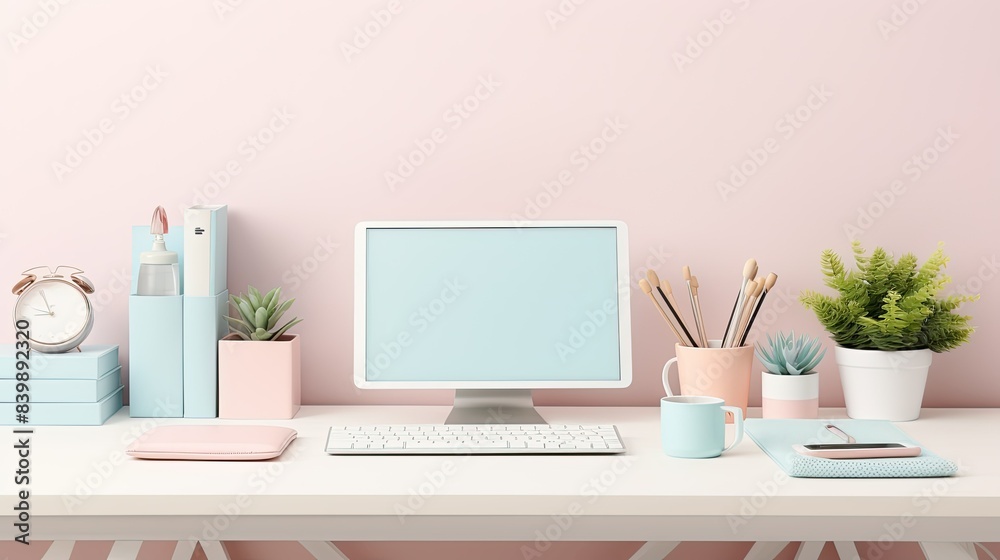 setup desk pastel setup desk pastel