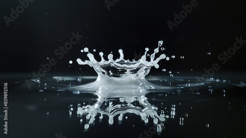 Milk splash in water macro close-up isolated on black background
