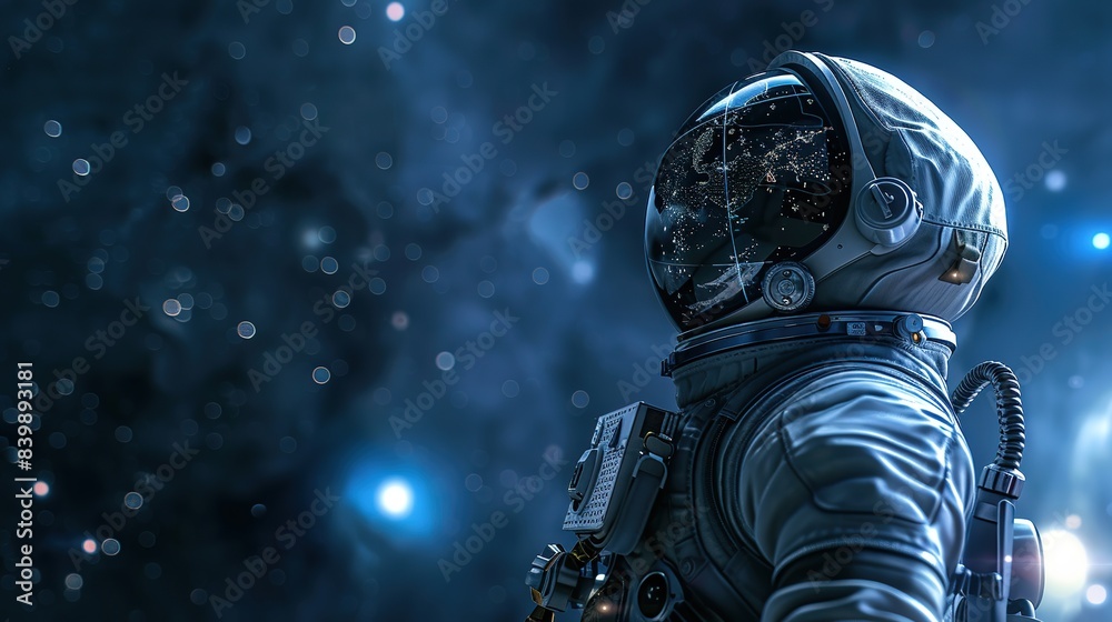 Fototapeta premium Brave Astronaut in Space Suit Gazing at Stars, Curiosity-Filled Journey Through the Cosmos