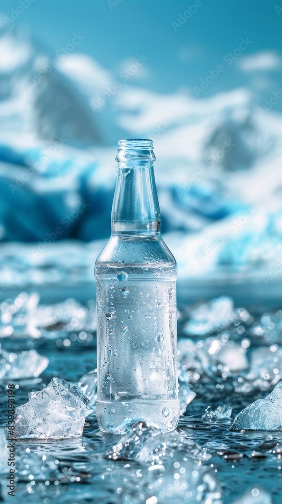 Crystal ice empty product display stand on cold blue glacier background ...