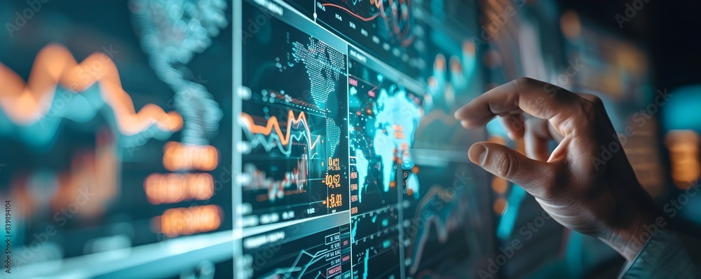 Fototapeta premium Interactive Digital Finance Management Presentation Concept with Data Visualization