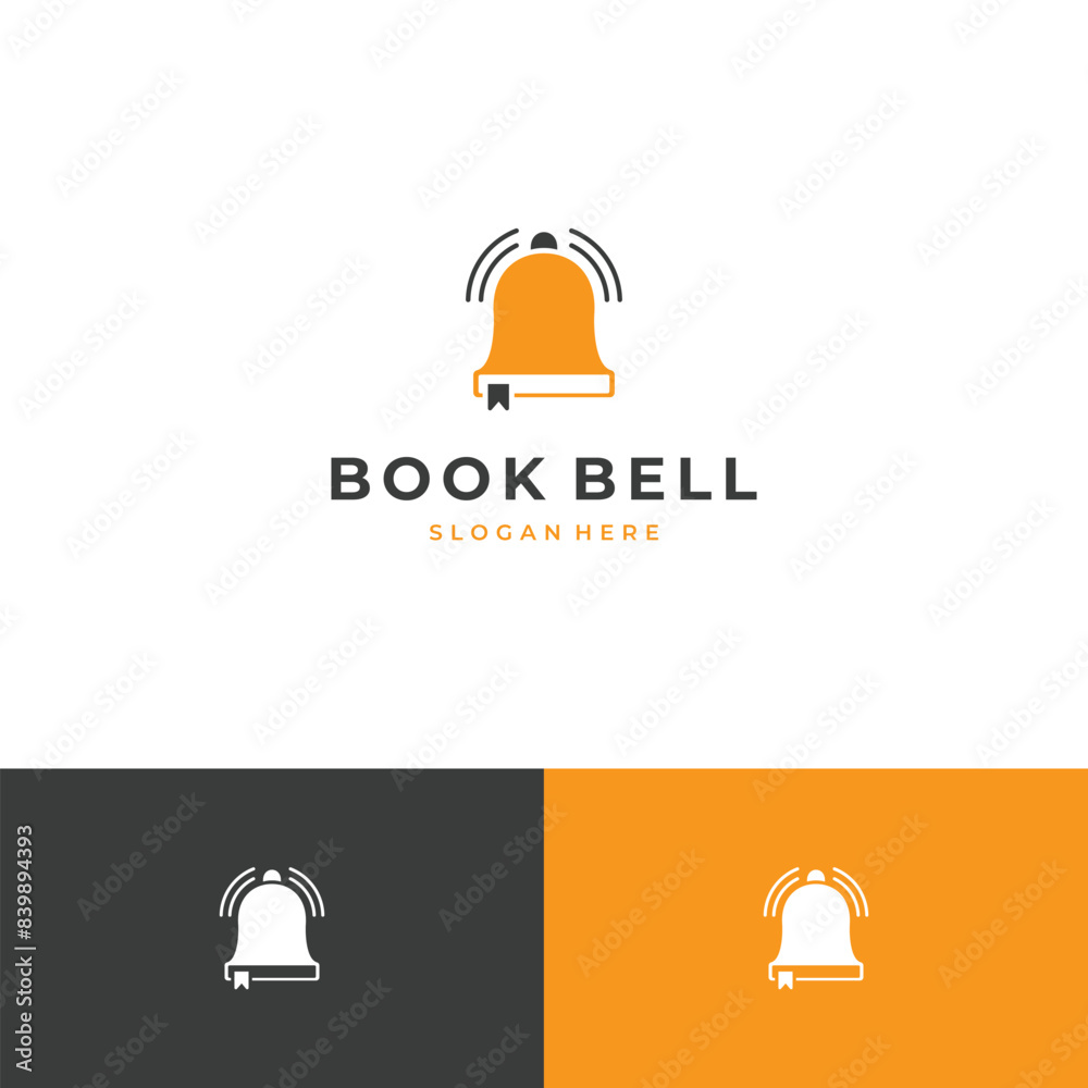 Fototapeta premium Reminder Book Logo Concept, Book With Bell Logo Illustration