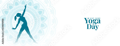 world yoga day white banner woman practicing yoga posture