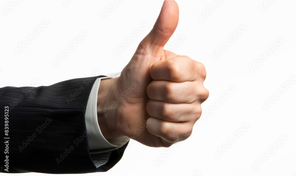 Businessman giving a thumbs up It is a symbol of approval, success, and a positive attitude.