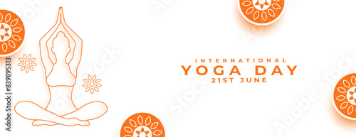 international yoga day white banner line art woman doing asana