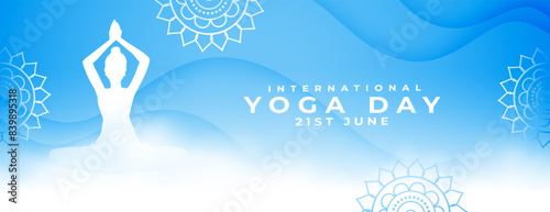 international yoga day blue banner with cloudy effect