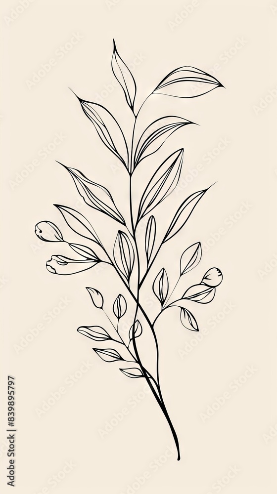 Obraz premium Abstract minimalistic Boho Bohemian elements design vector line art with a solid monochromatic background