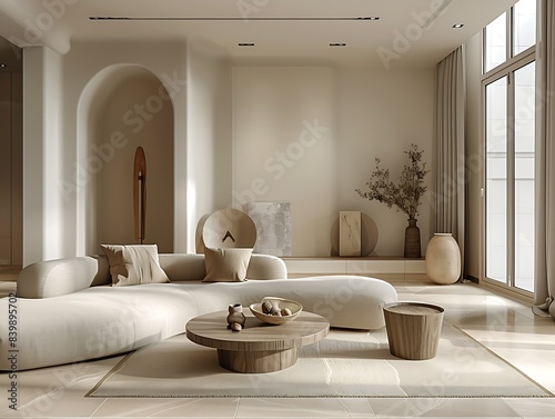 living room in soft colors  taupe and earth colors   Generative AI