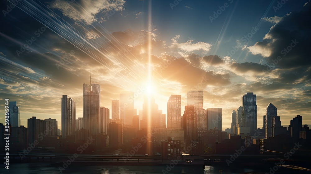 Fototapeta premium buildings sun lens flare