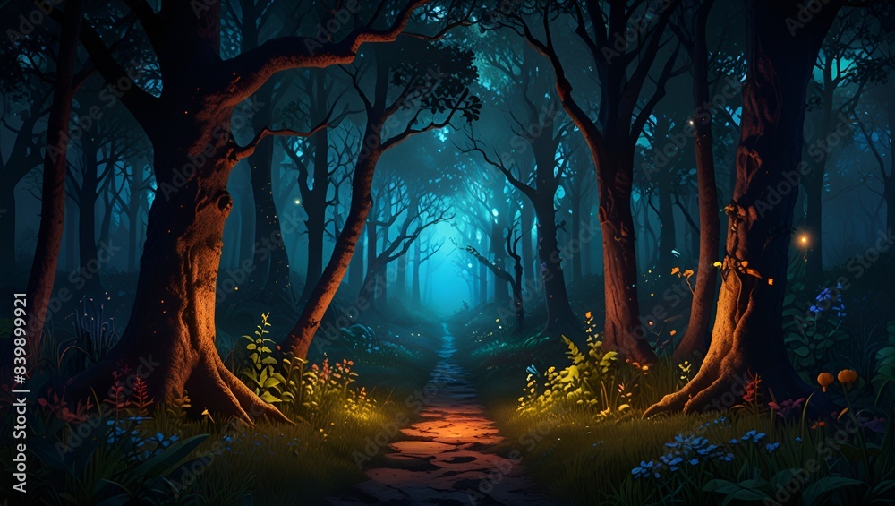 Granater AI A magical fairy house nestled in a dark forest, illuminated by the moonlight, creating an enchanting scene. Granater AI A magical fairy house nestled in a dark forest, illuminated by the moonlight, creating an enchanting scene.