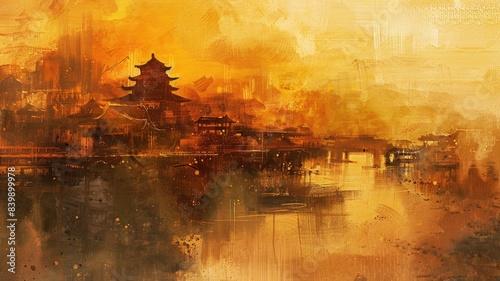 古い時代の中国をイメージした油絵背景_2