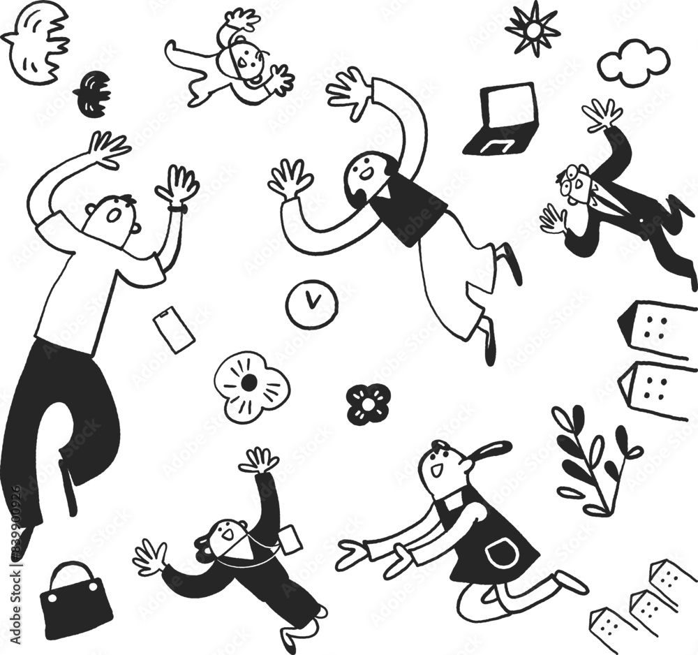 Obraz premium 子育てと子育て支援 モノクロセットのストック素材 