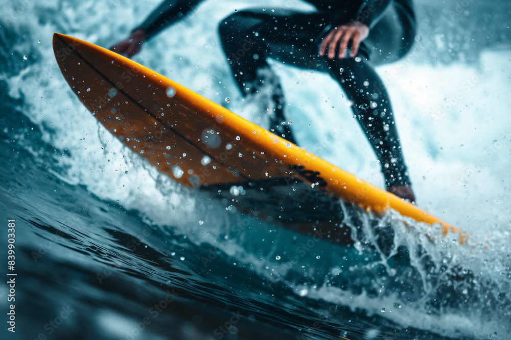 Fototapeta premium Close-up of Surfboard and Splashing Water