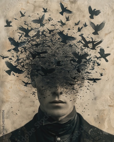 A man with a head full of crows