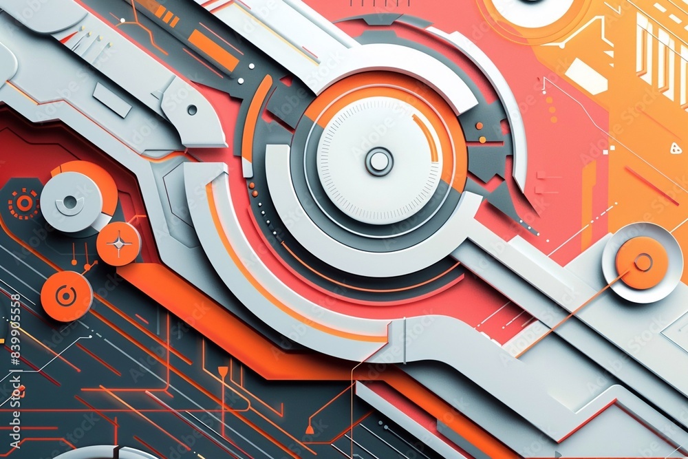 Obraz premium Abstract tech background with layered digital elements and vector paper cut style