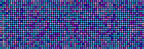 Purple disco party seamless pattern. Circle sequin mosaic texture background. Abstract shining colorful halftone wallpaper. Pop up comic glitter sparkles backdrop. Retro vector design template