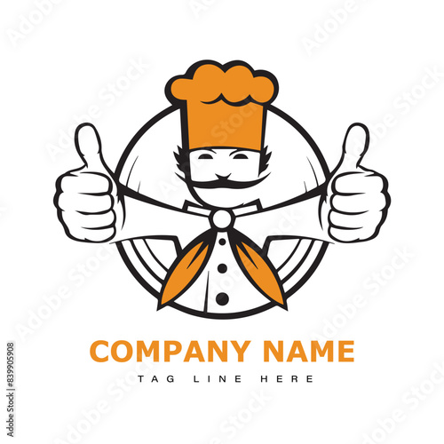 Food Logo With Smile chef Label For Food Company Stock Vector
