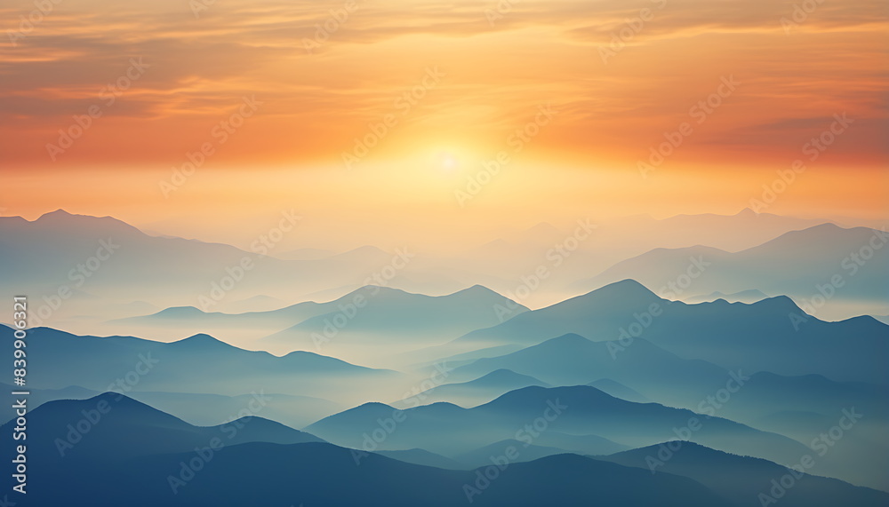 Fototapeta premium sun rising over clouds and mountains, generative ai