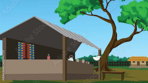 Indian village tea stall design. Indian roadside tea stall. Asian grocery shop. store cartoon vector