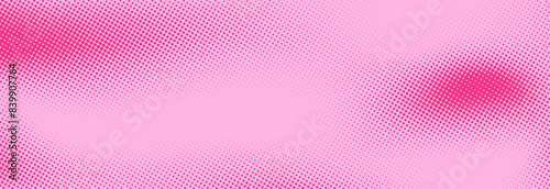Pink halftone pattern. Retro comic gradient background. Rose pixelated dotted texture overlay. Cartoon pop art faded gradient pattern. Vector backdrop for poster, banner, advertisement
