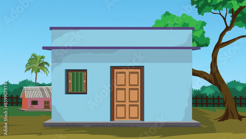 Indian village store. Indian village house for cartoon animation. Asian small building 