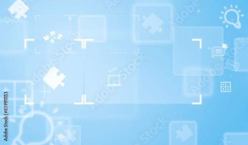 Blue futuristic background with business and education elements. Digital transformation concept.