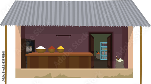 Village grocery shop isolated with white background. Indian store clipart png vector illustration for cartoon animation