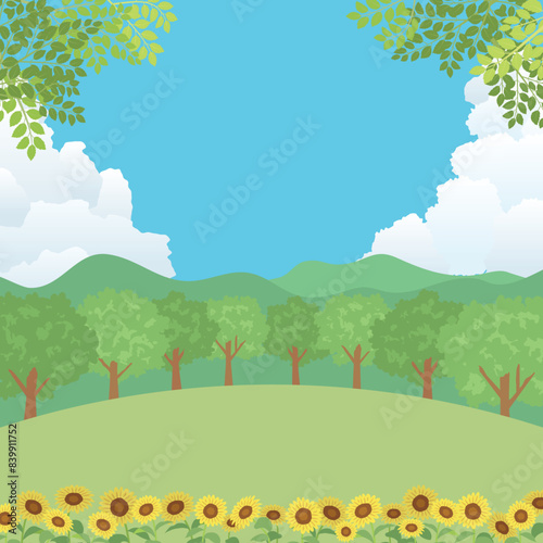 夏の風景　ひまわりが咲く丘