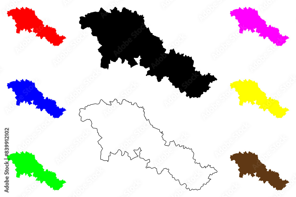 Obraz premium Broadland non-metropolitan district (United Kingdom of Great Britain and Northern Ireland, ceremonial county Norfolk, England) map vector illustration, scribble sketch map