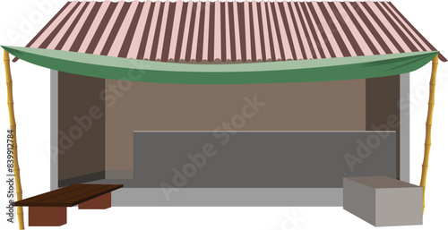 Indian Village tea stall empty shop isolated clipart vector for cartoon animation. village hut empty room for cartoon animation