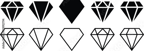 Set of Gaming, precious crystal stones. Diamond icons flat styles editable stock for mobile concept and web designs. Game diamond Vectors. Rich symbols collection isolated on transparent background.
