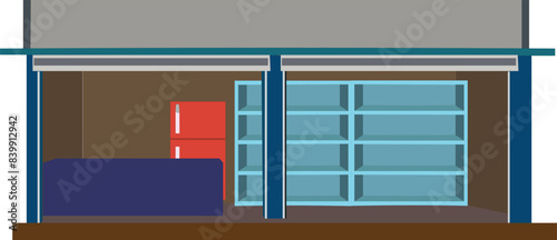 Adobe Illustrator Artworshop empty room isolated with white background illustration vector. Indian village hut shop for cartoon animation. Asian rural countryside shop 2d cartoon