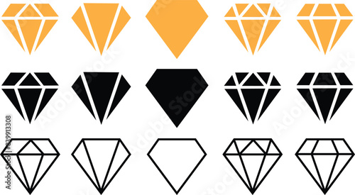 Set of Gaming, precious crystal stones. Diamond icons flat styles editable stock for mobile concept and web designs. Game diamond Vectors. Rich symbols collection isolated on transparent background.