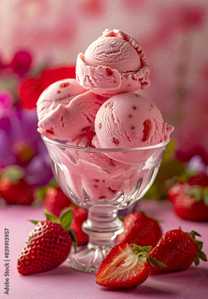 strawberry ice cream balls in glass cup, very delicious and watermouth : Generative AI strawberry ice cream balls in glass cup, very delicious and watermouth : Generative AI