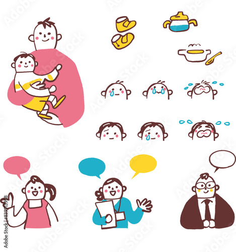子育てを支援するサポーターたち　セットのイラスト素材
