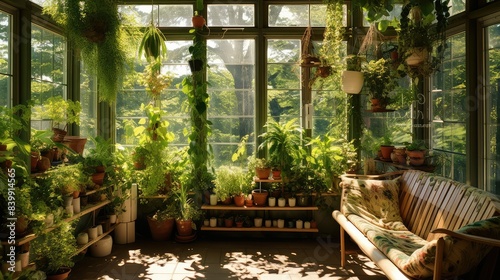 hanging sun room with plants