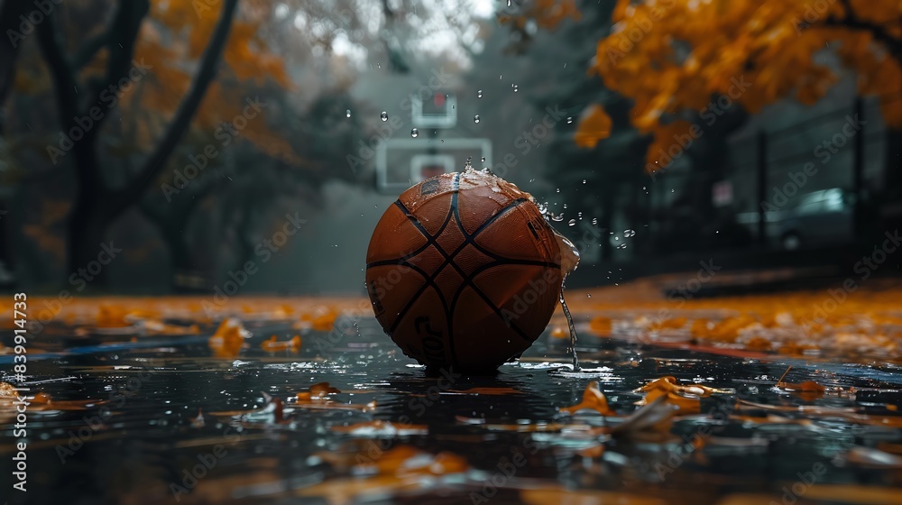 Basketball on Court Floor close up with blurred arena in background : Generative AI Basketball on Court Floor close up with blurred arena in background : Generative AI