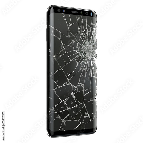 Smartphone with broken screen display png photo