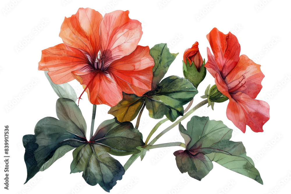 Beautiful watercolor painting of vibrant red hibiscus flowers with lush green leaves, perfect for home decor and art projects. Beautiful watercolor painting of vibrant red hibiscus flowers with lush green leaves, perfect for home decor and art projects.