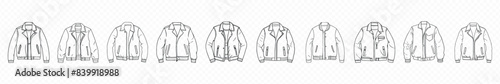 jacket icon, Bomber Jacket. Jacket technical fashion, Set of coats, jackets, outerwear technical fashion illustration with oversized, thick, hood collar, Hoodie jacket design