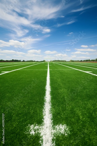 A white line is drawn on a green field. The line is long and straight, and it is the only visible feature in the image