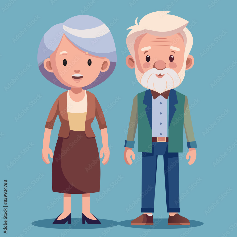 A cartoon depiction of an elderly couple, showcasing a woman and a man with gray hair, dressed casually. The image captures the warmth and affection of old age. A cartoon depiction of an elderly couple, showcasing a woman and a man with gray hair, dressed casually. The image captures the warmth and affection of old age.