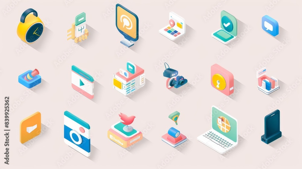 Set of colorful isometric social media icons. Perfect for website, app, or social media design. Set of colorful isometric social media icons. Perfect for website, app, or social media design.