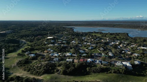 Preston Beach town, Western Australia. Aerial orbiting and sky for copy space photo