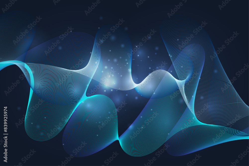 Fototapeta premium Sonic wave Blue line on a dark blue background, lighting effects, and luxury design style.
