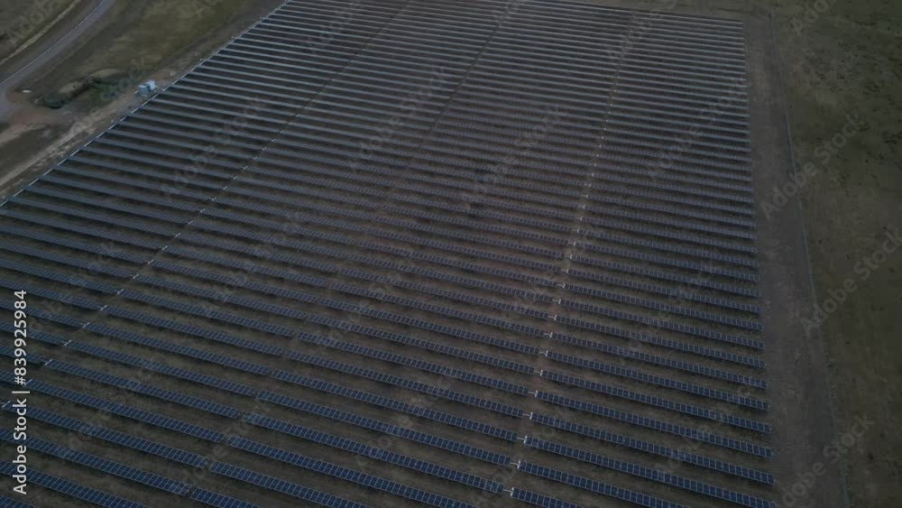 Descending aerial view shows a huge solar farm in western Australia.